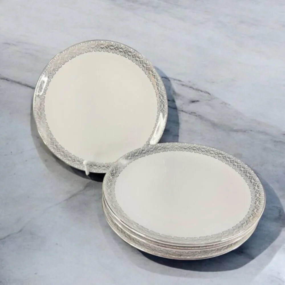 Winterling Schwarzenbach Bavaria Porcelain Dish Plate Platinum Germany Set 4 VTG